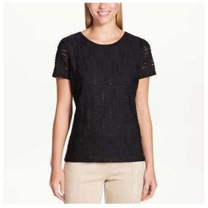 Calvin Klein Black Scoop Neck Stretch Textured Short Sleeve Shirt sz L